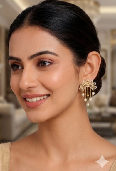 Elegant Pearl Cascade CZ Chandbali Earrings