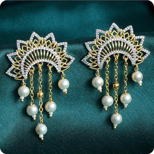 Elegant Pearl Cascade CZ Chandbali Earrings