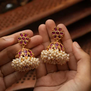 Ruby Blossom Pearl Jhumkas