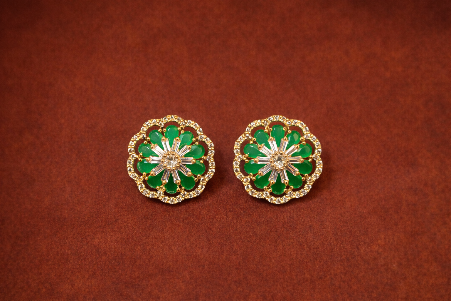 Emerald Bloom Floral Stud Earrings