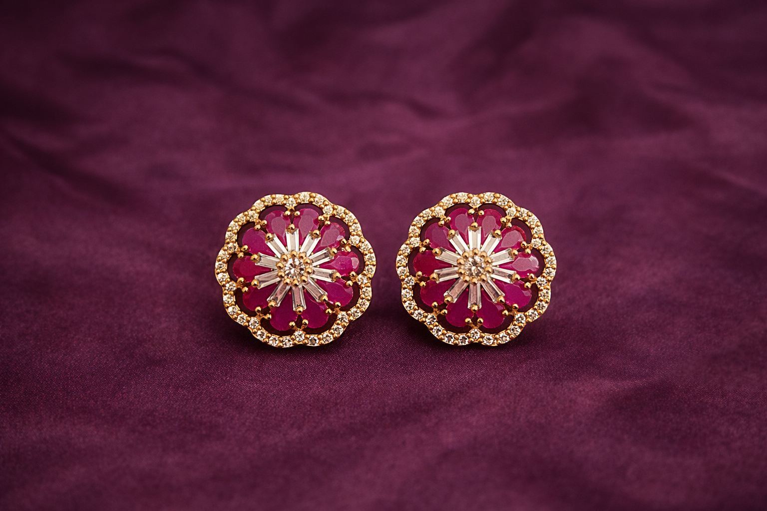 Ruby Bloom Floral Stud Earrings