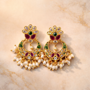 Royal Kundan Pearl Chandbali Earrings