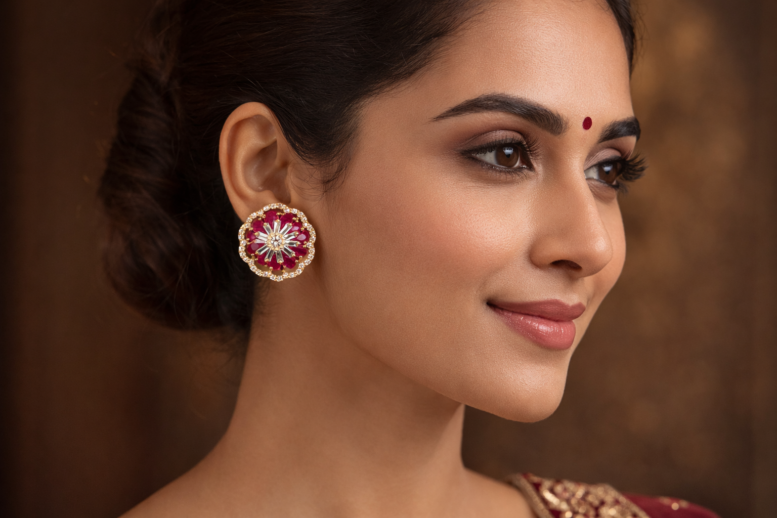 Ruby Bloom Floral Stud Earrings