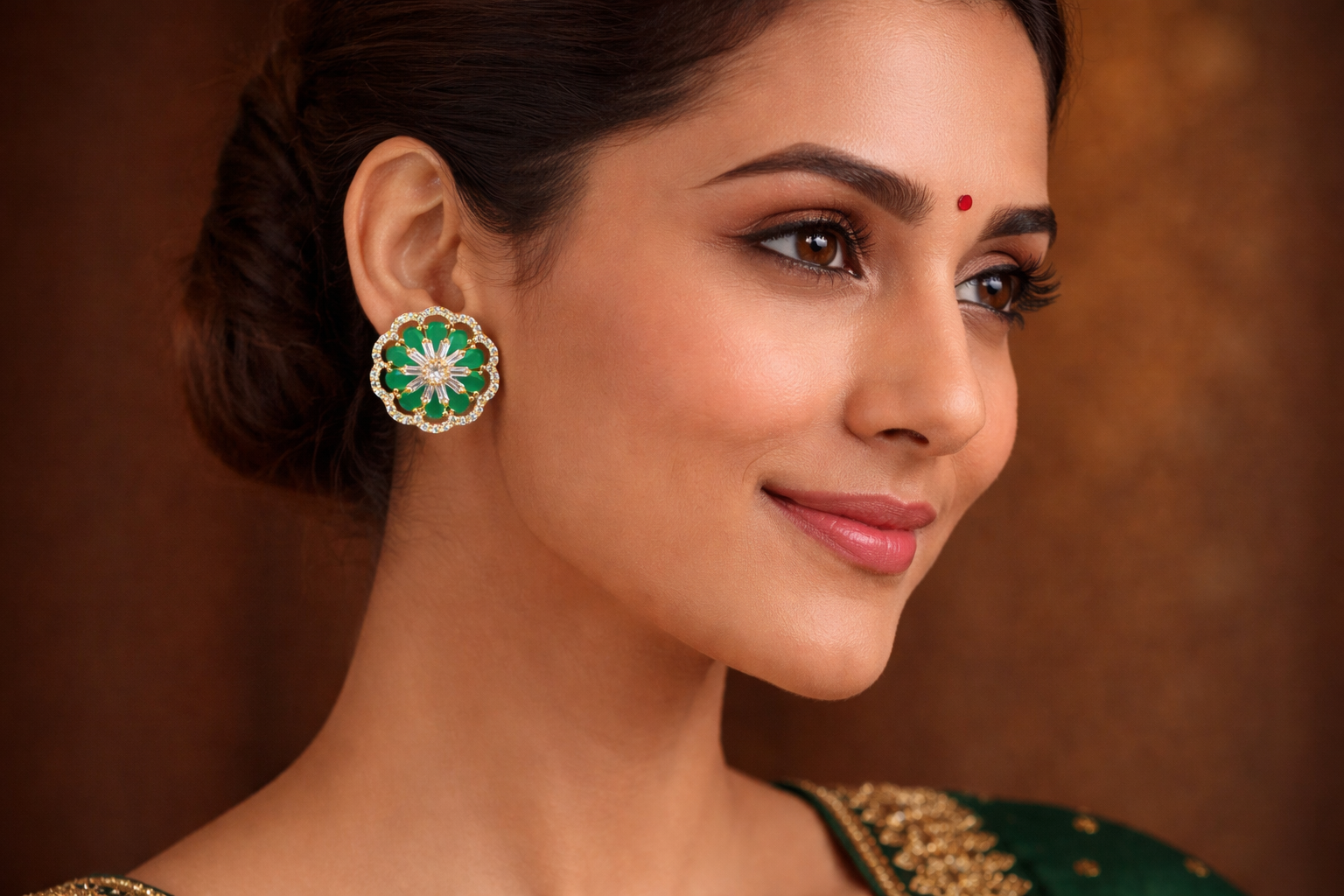 Emerald Bloom Floral Stud Earrings